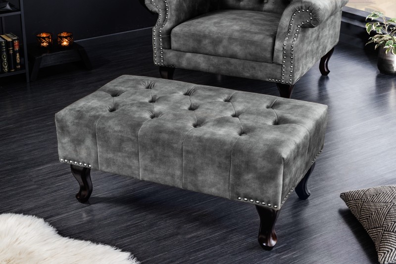 Taburet Chesterfield Stool Vintage Gray