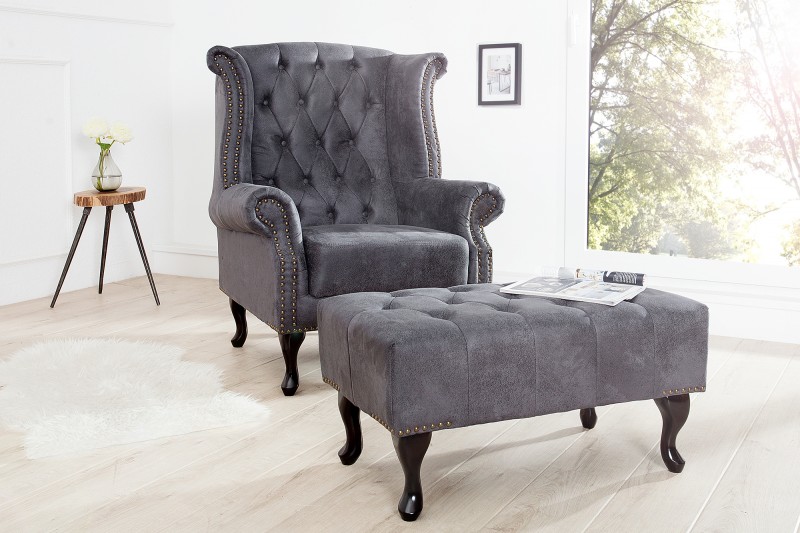 Taburet CHESTERFIELD STOOL GREY